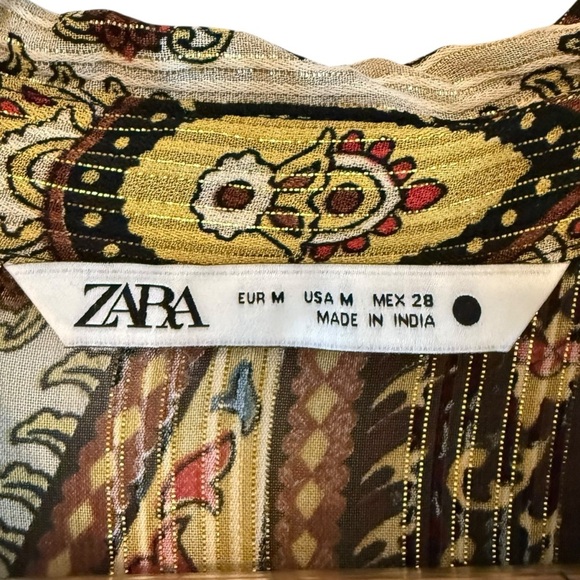 Zara Alabama Belted Midi Shirt Dress Women’s Medium Gold Paisley Lurex Button Up - Picture 10 of 13